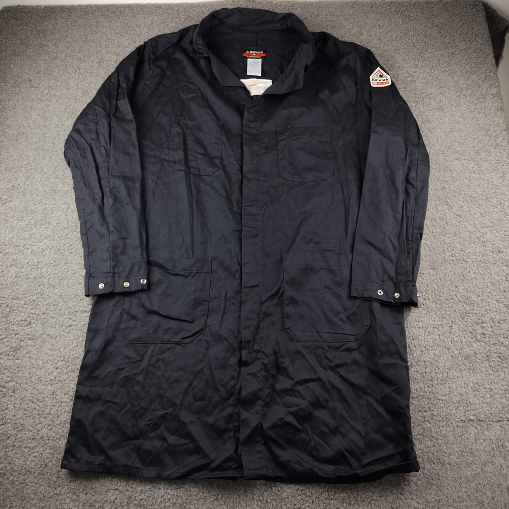 Bulwark Excel FR Lab Coat Mens Large Navy Blue Flame Resistant EUC